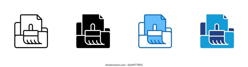 Carpeta Limpiar Multi Estilo Vector Icon Design - Carpeta con documento y pincel, que representa limpieza, mantenimiento de datos u optimización de archivos