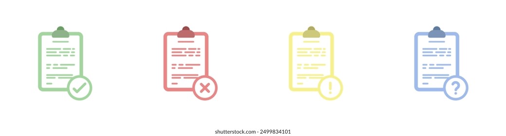 Folder with clip vector icon set. Icons of a certified or not certified document. Set of business icon folder with documents. Vector illustration.