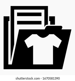 Icono de carpeta y ropa. Contabilidad de bienes. Librería. Icono del vector.