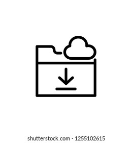 Folder cloud computing saving download file, vector icon in line, outline flat style