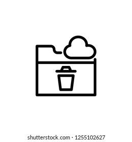 Folder cloud trash bin, vector icon in line, outline flat style