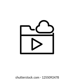 folder cloud video file, vector icon in line, outline flat style