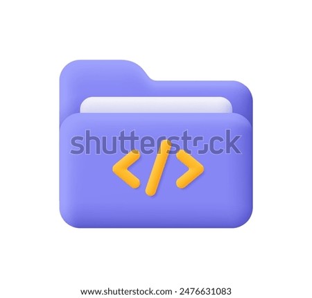 Folder with code symbol. Web development, coding and programming concept. 3d vector icon. Cartoon minimal style.