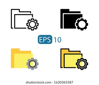 folder with cogwheel line, solid, flat, filled line on white background. Management icon, data management, folder, project goals, task management icon with settings sign, Project Management icon.