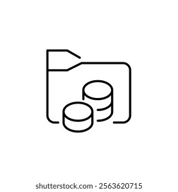 Folder and coins. Financial data storage. Digital currency files. Pixel perfect vector icon