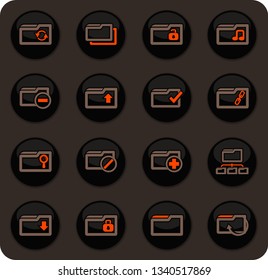 Folder color vector icons on dark background for user interface design