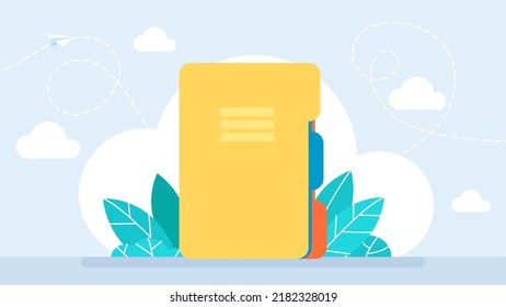 Folder with colored flaps. Office manager folders icon. Office manager folders icon for web design. Work with data. Cloud technologies. Folder sharing. Open source. Flat style. Vector illustration