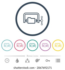 Folder compression outline flat color icons in round outlines. 6 bonus icons included.