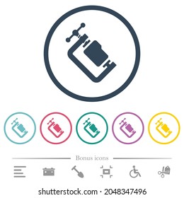 Folder compression solid flat color icons in round outlines. 6 bonus icons included.