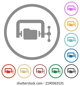 Folder compression solid flat color icons in round outlines on white background