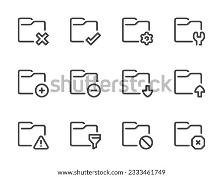 Folder configurations and Data directory vector line icons. Archive of Files and Documents outline icon set.