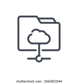 Folder connection to cloud service line icon. Online file management vector outline sign.