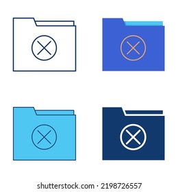 Folder with cross symbol icon set in flat and line style. Crossed out personal file. Vector illustration.