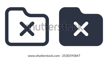 Folder with Cross or Xmark simple icons set designed in filled, outline, line and stroke style