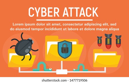 Folder cyber attack concept banner. Flat illustration of folder cyber attack vector concept banner for web design