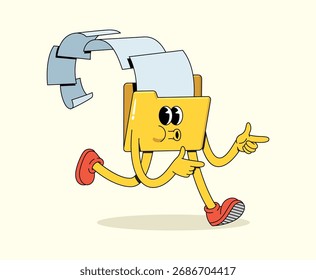 folder data energetic walk groovy cartoon illustration