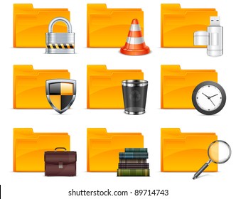 Folder with different icons, isolated on white background vector illustration