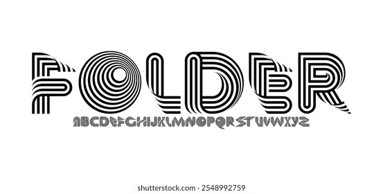 Folder, Digital style alphabet, font from segment rounded thin line, minimal linear style letters and numbers, part three, vector illustration 10EPS
