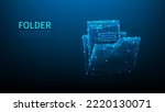 folder digital technology low poly wireframe. open file folder document digital. database symbol computer transfer concept. migration and upload file. vector illustration fastastic design.  