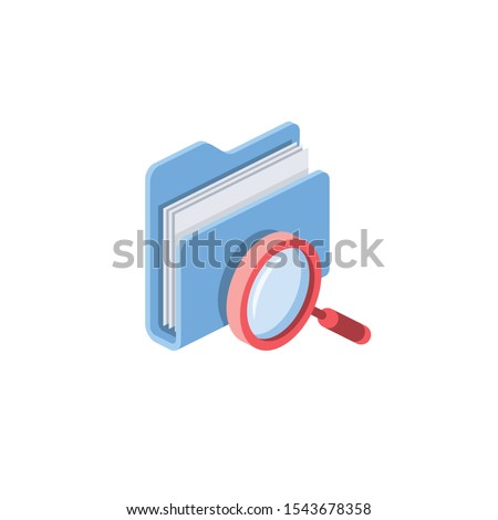 Folder directory Search. Vector 3d isometric, color web icon, new flat style. Creative illustration design, idea for infographics.