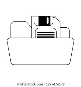 folder with diskette save symbol in black and white