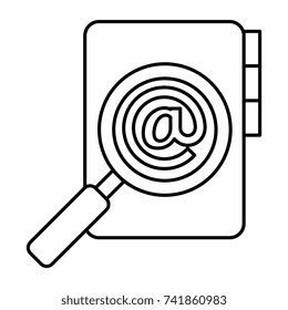 folder document with arroba symbol and magnifying glass