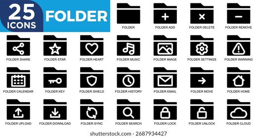 Ordner, Dokument, Geschäft, Papier, Daten, Archiv-Symbolsatz. Kollektion von Gliederungssymbolen. Einfache Vektorgrafik