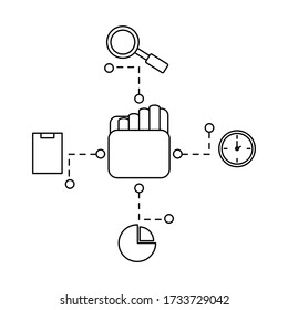 folder document with diagran clock magnifying glass and draff outline design