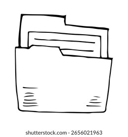 Pasta documento desenhado à mão vetor linha arte arquivo de dados escritório.