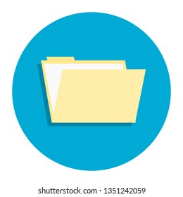 folder with document icon in blue circle isolated on white background, vector illustration