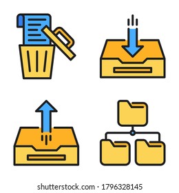 Folder & Document Icons Set (Filled Line) = trash,  cabinet in, cabinet out, folder network. Perfect for website mobile app, presentation, illustration and any other projects.