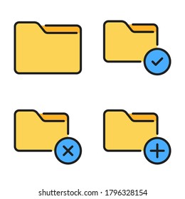 Folder & Document Icons Set (Filled Line) = folder, folder checklist, folder, close, add document. Perfect for website mobile app, presentation, illustration and any other projects.