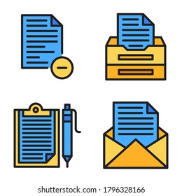 Folder & Document Icons Set (Filled Line) = delete file, file cabinet, clipboard, email. Perfect for website mobile app, presentation, illustration and any other projects.