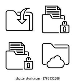 Folder & Document Icons Set = Open Folder, Folder Locked, Unlock Folder, Cloud. Perfect for website mobile app, presentation, illustration and any other projects.