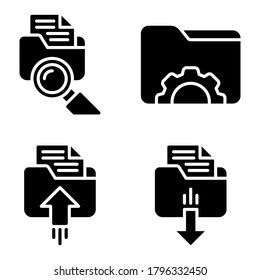 Folder & Document Icons Set= Search folder, folder setting, upload document, download document, Cloud. Perfect for website mobile app, presentation, illustration and any other projects.