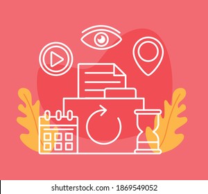 folder document with interface set line style icons vector illustration design