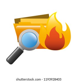 folder document with magnifying glass and flame