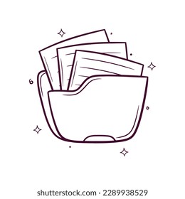 folder document with paper. hand drawn vector illustration
