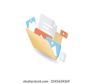 The folder with document photo file and video concept
