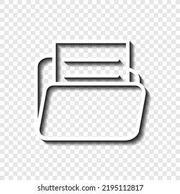 Folder with document simple icon vector. Flat design. White with shadow on transparent grid. 
