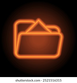 Folder and document simple icon vector. Flat design. Orange neon on black background.ai