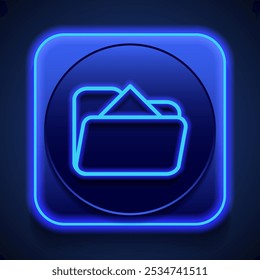 Folder and document simple icon vector. Flat design. Blue neon style on button. With shadow.ai