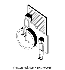 folder document with time clock and people isometric icon