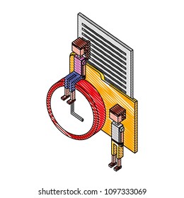 folder document with time clock and people isometric icon