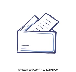 Folder with documents, file icon with sheets of paper vector isolated. Monochrome sketch outline of documents with text in zip file, web appliance sign