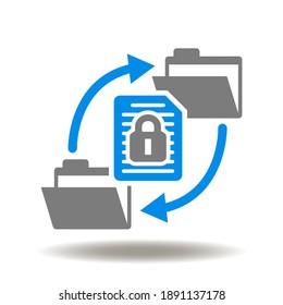 Folder documents with lock and circular arrows, vector icon. File Transfer Encryption Symbol. Data Management Security Illustration.