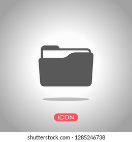 Folder of documents, portfolio with files, business icon. Icon under spotlight. Gray background