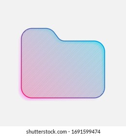 Folder of documents, portfolio with files, business icon. Colored logo with diagonal lines and blue-red gradient. Neon graphic, light effect