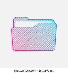 Folder of documents, portfolio with files, business icon. Colored logo with diagonal lines and blue-red gradient. Neon graphic, light effect