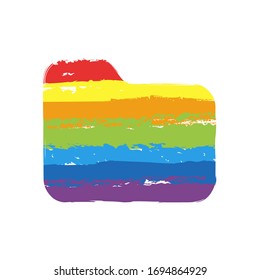 Folder of documents, portfolio with files, business icon. Drawing sign with LGBT style, seven colors of rainbow (red, orange, yellow, green, blue, indigo, violet